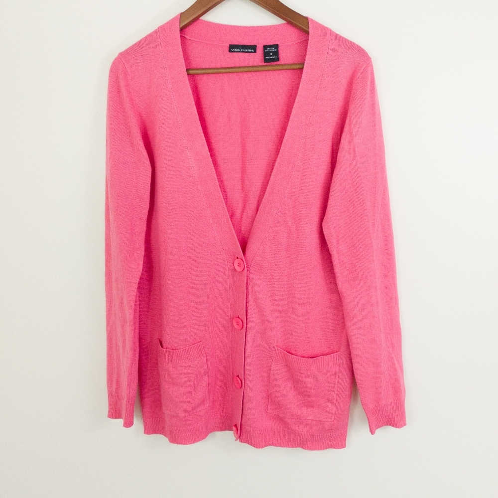 Moda International Silk Cashmere Blend V Neck Cardigan Pink Size Medium